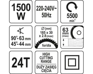 Пила дискова мережева YATO 1500 Вт диск 185 x 20 мм №4