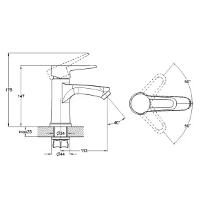 WEZER PUD1-045 Смеситель для умывальника, хром №3