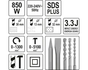 Перфоратор сетевой SDS+ YATO 850 Вт №7