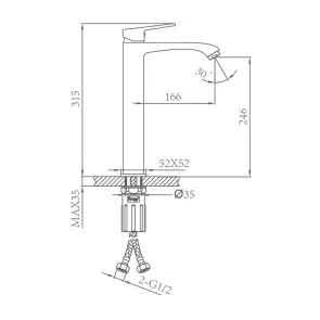 Высокий смеситель для умывальника FRAP F1076-29, латунь, оружейная сталь №2