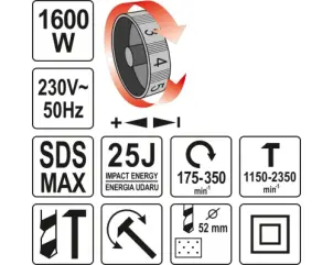Перфоратор-відбійник мережевий SDS-Max YATO 1600 Вт №6