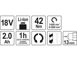 Шуруповерт-дриль безщітковий акумуляторний YATO Li-Ion 18 В 2 Агод 42 Нм №7