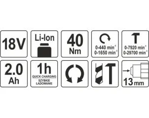 Шуруповерт-дриль ударний акумуляторний YATO Li-Ion 18 В 2 Агод 40 Нм №6