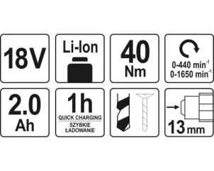 Шуруповерт-дриль акумуляторний YATO Li-Ion 18 В 2 Агод 40 Нм №5