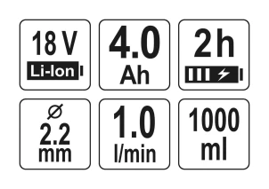 Краскораспылитель аккумуляторный YATO Li-Ion 18 В 4 Ач 1 л/мин бачок- 1 л сопло Ø2.2 мм №4