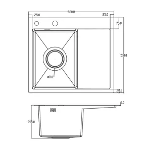 Кухонная мойка ITAL HD5851L, 580x510мм,Нержавеющая сталь, левая, черный №2