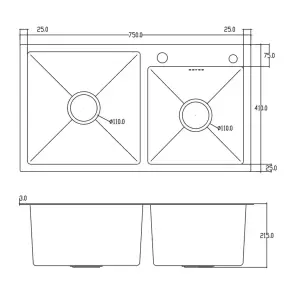 Кухонная мойка ITAL HD7541, 750x410мм,Нержавеющая сталь, черный №2