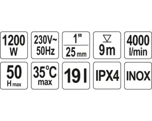Насосна станція (Гідрофор) YATO 1200 Вт 4000 л/год Ø1" 19 л 9/50 м №3