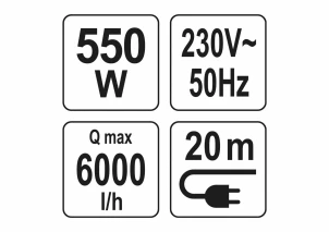 Насос для воды глубинный YATO 550 Вт 6000 л/ч высота- 50 м глубина- 80 м кабель-20 м №5