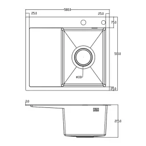 Кухонная мойка ITAL HD5851R, 580x510мм,Нержавеющая сталь, правая, черный №2