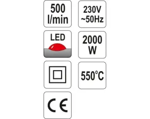 Строительный фен YATO 2 кВт 550°C 3 скорости + аксессуары и кейс №5