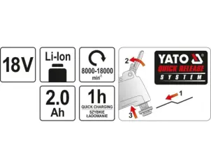 Многофункциональный инструмент аккумуляторный YATO Li-Ion 18 В 2 Ач 18000 об/мин №4