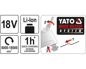 Многофункциональный инструмент аккумуляторный YATO Li-Ion 18 В 18000 об/мин (без аккумулятора и зарядного устройства) №4
