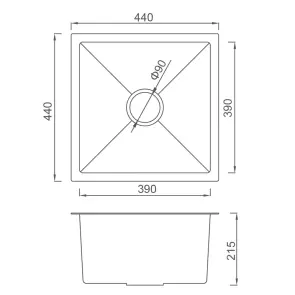 Кухонная мойка GAPPO GS4444 интегрирована 440x440 мм,Нержавеющая сталь. №7