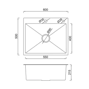 Кухонна мийка GAPPO GS6050-6 накладне 600x500 мм, нержавіюча Сталь, поверхня PVD №7
