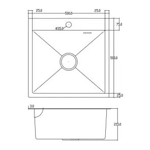 Кухонная мойка ITAL HD5050B, 500x500мм,Нержавеющая сталь, черный №2