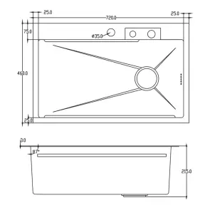 Кухонная мойка ITAL HD7246G, 720x460мм,Нержавеющая сталь, серый №2