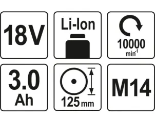 Шліфмашина кутова акумуляторна YATO Li-Ion 18 В 3 АГод №5