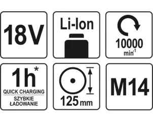 Шліфмашина кутова акумуляторна YATO Li-Ion 18 В (без акумулятора і зарядного пристрою) №4