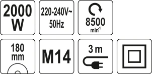 Шліфмашина кутова з плавним пуском YATO, 2000 Вт, диск 180 мм, 8400 об/хв №5