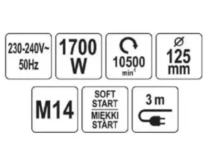 Кутова шліфувальна машина 125мм 1700Вт (10500 хв⁻¹) YATO YT-821023 №4