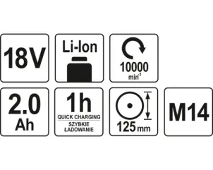 Шлифмашина угловая аккумуляторная YATO Li-Ion 18 В 2 Ач №4
