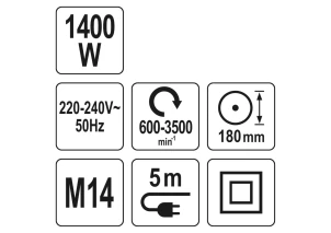 Полировальная машина YATO 1400 Вт Ø180 мм 600-3500 об/мин М14 №7