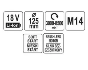 Шлифмашина угловая аккумуляторная 125 мм, 18В, 2х4,0 Ач YATO YT-828295 №4