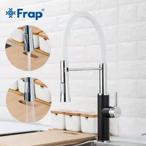 Смеситель Для кухни Frap F4452-7 с гибким изливом, 2 режима, Черный/белый №3