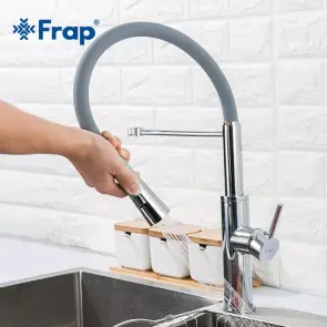 Смеситель Для кухни Frap F4452-6 с гибким изливом, 2 режима, серый/хром №2