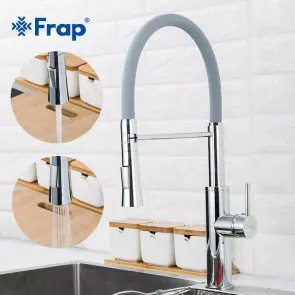 Смеситель Для кухни Frap F4452-6 с гибким изливом, 2 режима, серый/хром №3