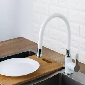Смеситель Для кухни Frap F4041 с гибким изливом, белый/хром №2