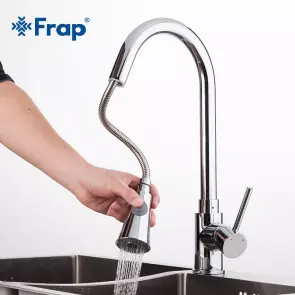 Змішувач для кухНі Frap F6052 з висувним виливом, 2 режими, хром №3