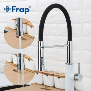 Смеситель Для кухни Frap F4452-8 с гибким изливом, 2 режима, белый/Черный №2