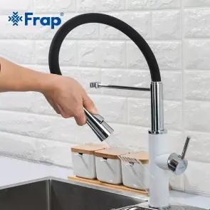 Смеситель Для кухни Frap F4452-8 с гибким изливом, 2 режима, белый/Черный №3