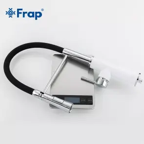 Смеситель Для кухни Frap F4452-8 с гибким изливом, 2 режима, белый/Черный №5