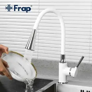 Смеситель Для кухни Frap F4044-8 с гибким изливом, 2 режима, белый/хром. №2