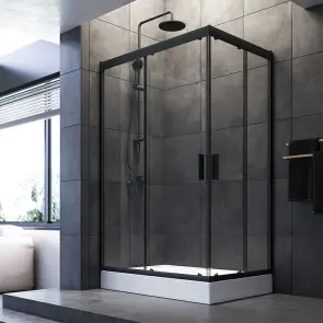 Twin Slide 120x80. Душевое ограждение,120x90, профиль Черный мат., стекло про AM.PM W90UG-404-120280-BT Gem №1