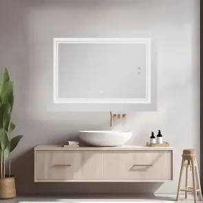 Зеркало настенное (CA1) 1000×700 мм, прямоугольное, с LED-подсветкой Touch, антизапотеванием, диммером, рег. темп. цвета (3000-6500K) Cardinal Qtap №10