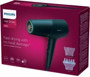 Фен Philips 5000 Series, 2300Вт, 3 режима, диффузор, иониз-я, холл. обдув, темно-синий №10