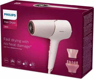 Фен Philips 5000 Series, 2300Вт, 3 режима, диффузор, иониз-я, холл. обдув, бело-розовый №10