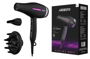 Фен Ardesto Violet PRO HD-Y223PRO, 1850-2200Вт, 2 скорости, 3темп.режимы, диффузор, черный №9
