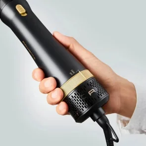 Фен-щетка Rowenta Express Style, 800Вт, 3 режима, иониз-я, холл. обдув, керамика, турмалин, черно-золотой №7