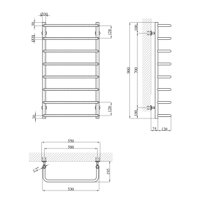Полотенцесушитель водяной Kroner KRP Stil WT900x500-8 №1
