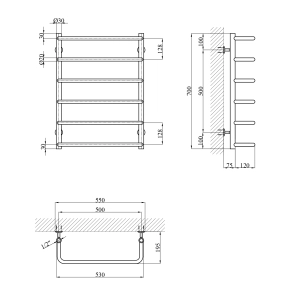 Полотенцесушитель водяной Kroner KRP Stil WT700x500-6 №1