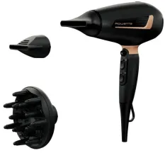 Фен Rowenta Pro Expert, 2200Вт, 3 режима, иониз-я, диффузор, 2 концентратора, холл. обдув, черный