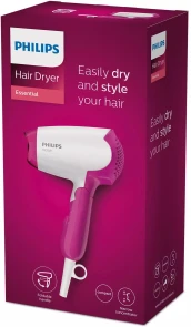 Фен Philips DryCare Essential дорожный, 1400Вт, 2 режима, холл. обдув, розовый №8