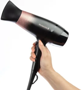 Фен Remington Rose Shimmer, 2200Вт, 3 режима, диффузор, иониз-я, холл. обдув, черно-розовый №5