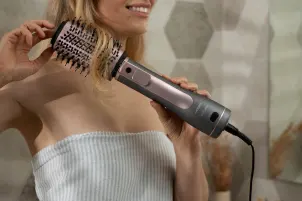 Фен-щітка Ardesto Brush Pink Touch, 1200Вт, 2 швидкості, 2 темп. режими, LED-дисплей, функція іонізації , 4 насадки, сірий+ рожевий №4