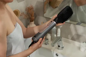 Фен-щітка Ardesto Brush Pink Touch, 1200Вт, 2 швидкості, 2 темп. режими, LED-дисплей, функція іонізації , 4 насадки, сірий+ рожевий №9